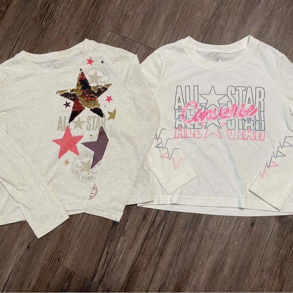 Converse Kids' Cream and Pink Long Sleeve Tees